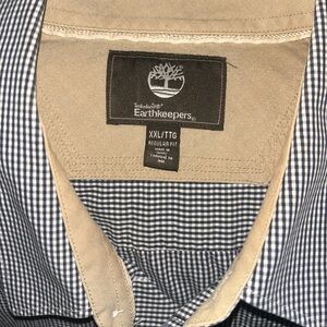 Timberland Blue and Tan Gingham Button-Down Shirt